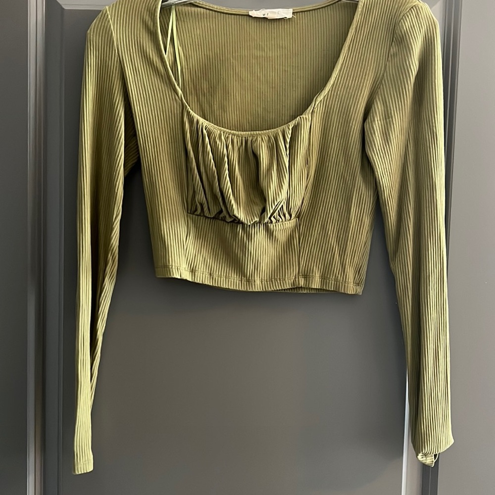 Green crop top with front ruching